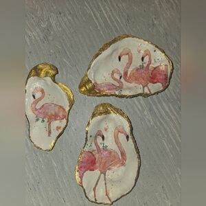 Hand Crafted Flamingo Oyster Shells with Gold Edging From Amelia Island Fl